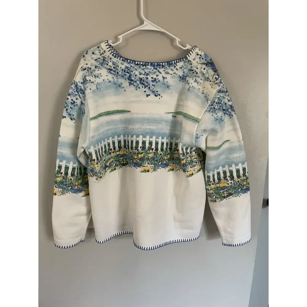 Vtg Artisan Sunchein Designs Cardigan Sweater Coastal Seaside Lighthouse Flowers - Picture 5 of 8